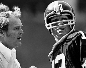 Chuck Noll with Terry Bradshaw media photo